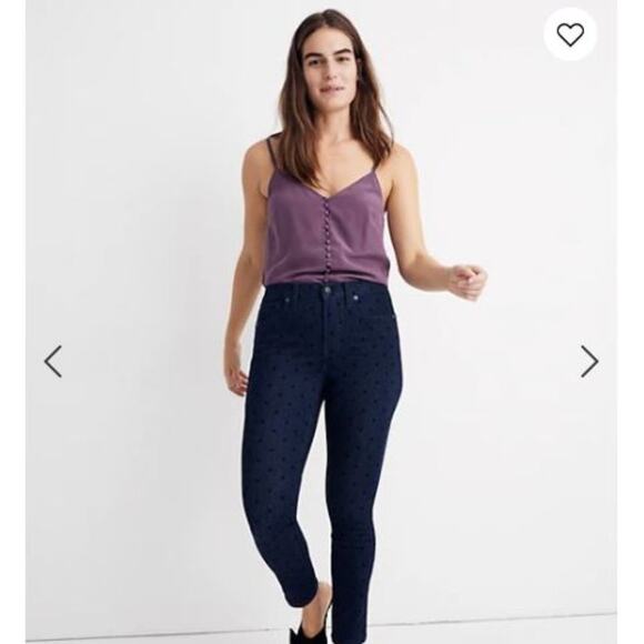 Madewell Denim - Madewell 9” Mid-Rise Skinny Jeans: Flocked Dots Edition, Sz 30